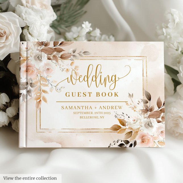 Elegante libro de Bodas de los tonos neutros Gold  (Stylish Neutral Tones Gold Boho Wedding Guest Book)