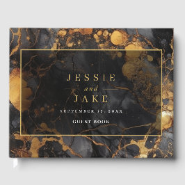 Elegante libro de Bodas de mármol negro y oro