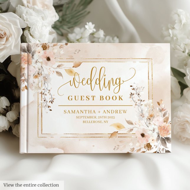 Elegante libro de Bodas de otoño con estilo marfil (Stylish Ivory Beige Gold Autumn Wedding Guest Book)