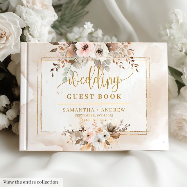 Elegante libro de Bodas de otoño de oro rosa y cla (Stylish Light Pink Gold Autumn Wedding Guest Book)