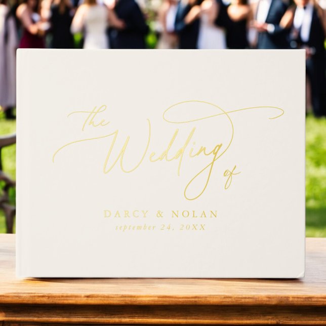 Elegante libro de Bodas de Relieve metalizado dora (Elegant Charm Ivory Gold Foil Wedding Guest Book)