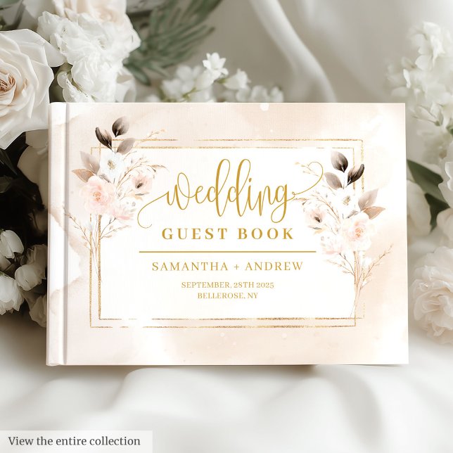 Elegante libro de Bodas Rubor Pink Gold Floral (Elegant Blush Pink Gold Floral Wedding Guest Book)