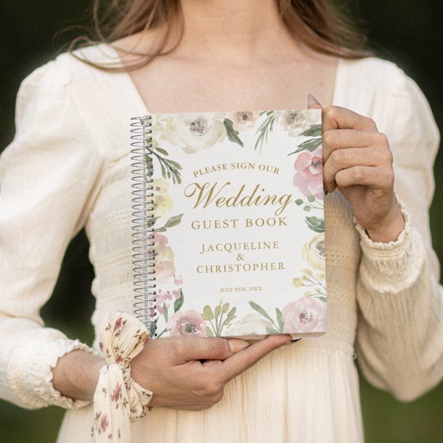 Elegante libro de Bodas Rubor Pink Gold Floral (Subido por el creador)
