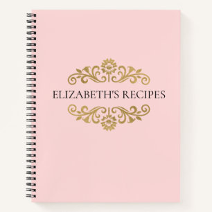 Elegante libro de cocina con monograma de oro rosa
