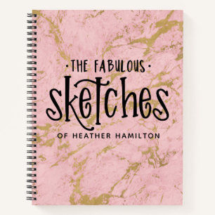 Elegante libro de esbozo de mármol rosa de oro