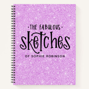 Elegante libro de esbozo Purpurina púrpura con nom