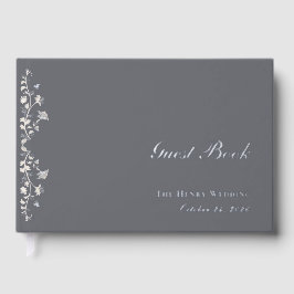 Elegante libro de huéspedes beige y plateado flora