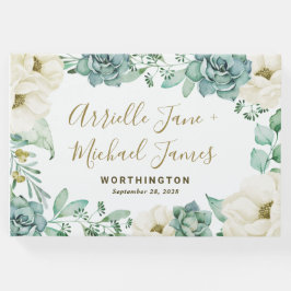 Elegante libro de huéspedes con acuarela y flores