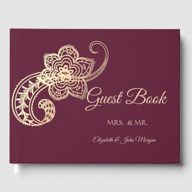 Elegante libro de huéspedes de Moda Gold Paisley (Anverso)
