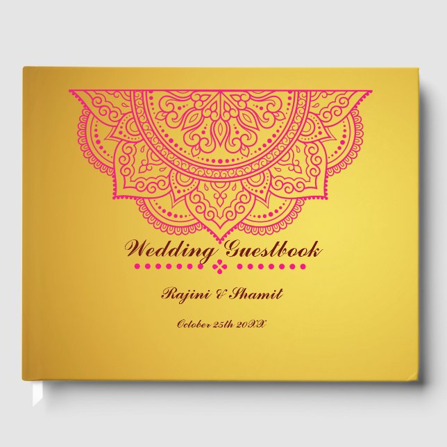 Elegante Libro de Invitado Gold Pink Paisley Manda (Anverso)