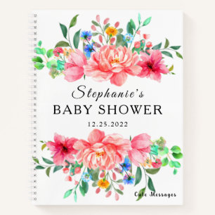 Elegante libro de invitados Baby Shower Flor rosa
