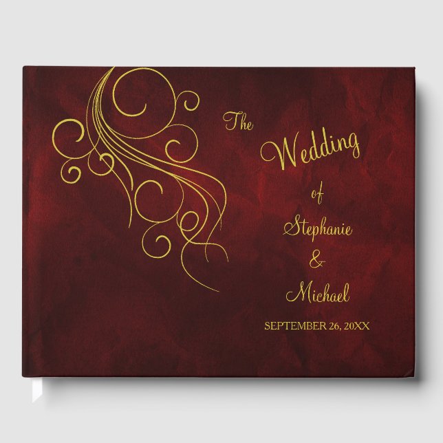 Elegante libro de invitados de Boda de Swirl Red G (Anverso)