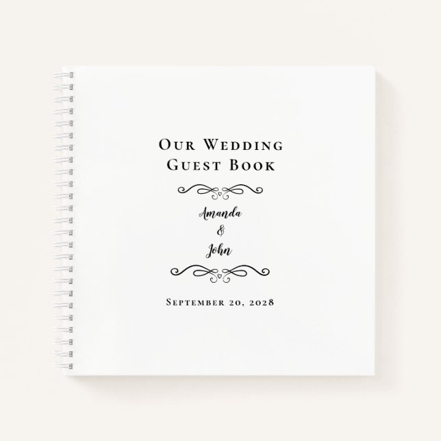 Elegante libro de invitados de Boda en Blanco y Ne (Anverso)