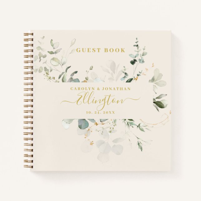 Elegante libro de invitados de Eucalyptus Gold Scr (Anverso)