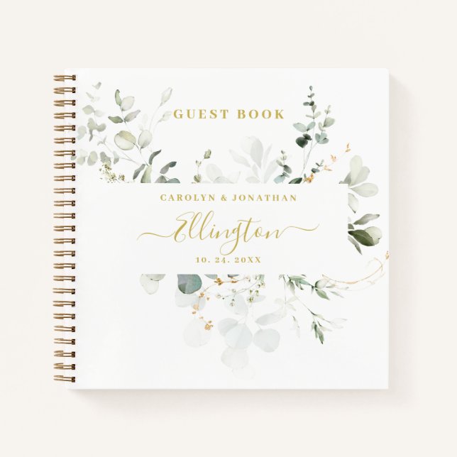 Elegante libro de invitados de Eucalyptus Gold Scr (Anverso)