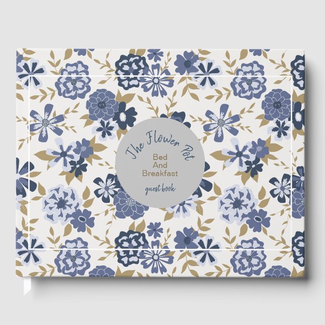 Elegante libro de invitados de flores azules (Anverso)