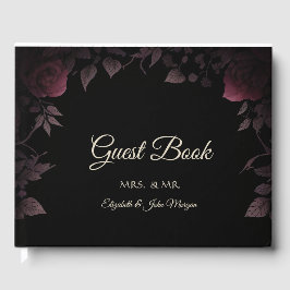 Elegante libro de invitados negro Rosas de Borgoña