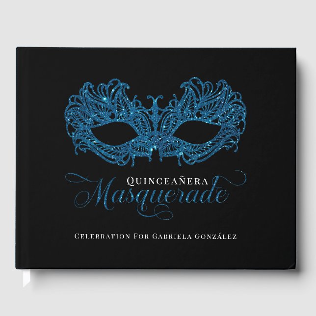Elegante libro de invitados Quinceanera de Mascara (Anverso)