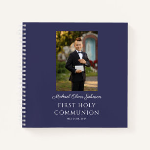 Elegante libro de la primera comunión del niño azu