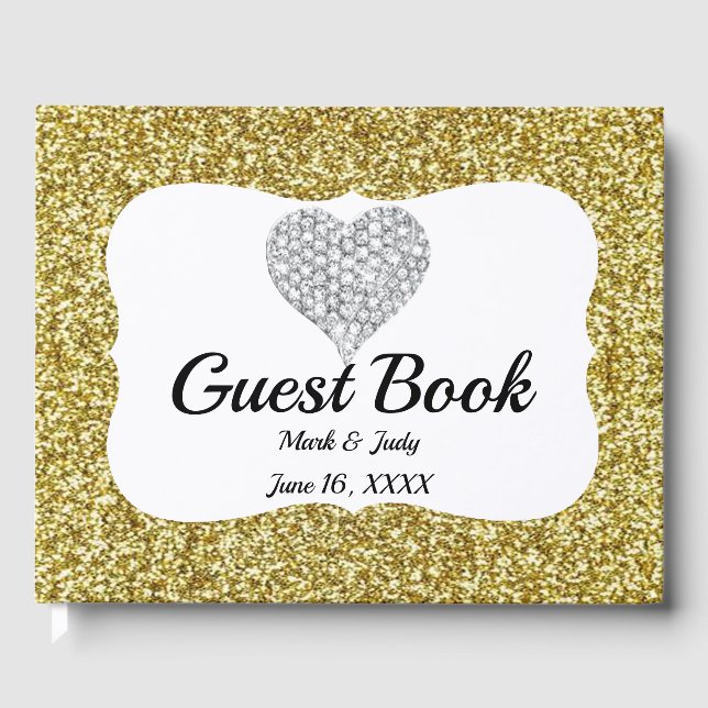 Elegante libro de oro Purpurina Heart Boda (Anverso)