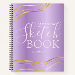 Elegante libro de sketchbook de oro morado persona