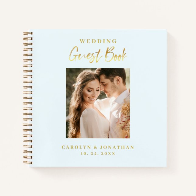 Elegante libro de visitas de Bodas Sky Blue Script (Anverso)