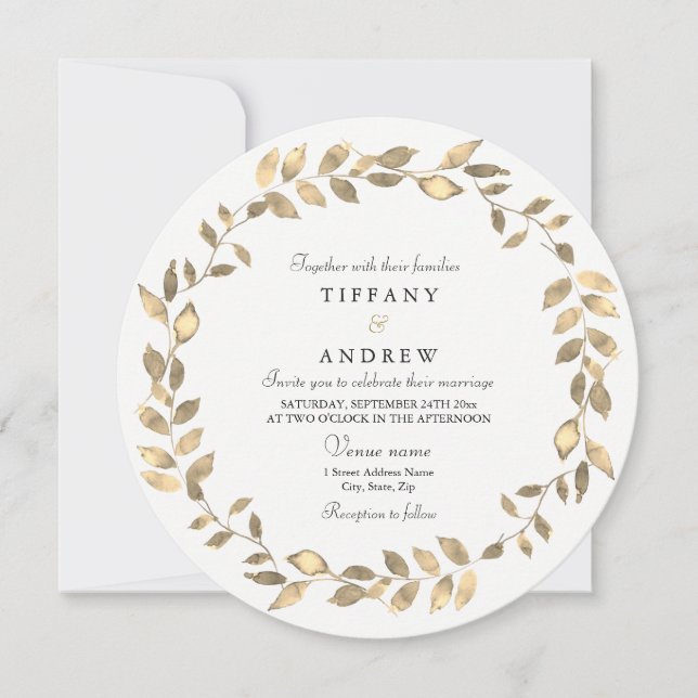 Elegante Licencia de Oro Wreath Invitación de la b (Anverso)