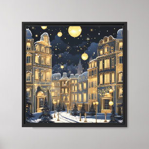 Elegante lienzo de Navidad en azul marino y dorado