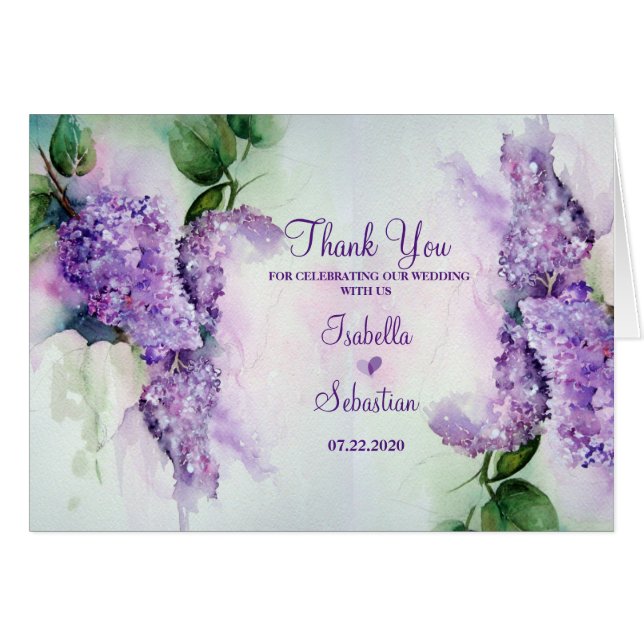Elegante Lilac Flowers Boda Gracias Tarjeta (Anverso (Horizontal))