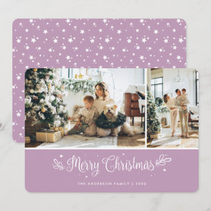 Elegante Lilac Modern 2 Fotos Tarjeta de Navidad M