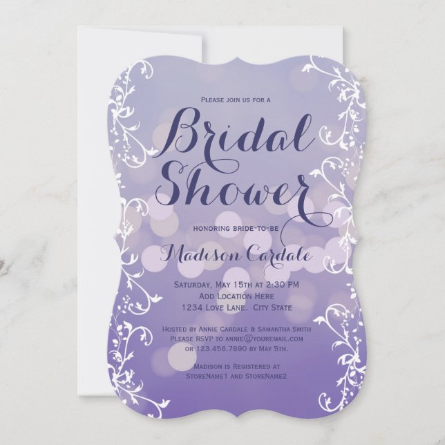 Elegante Lilac Morple Bridal Ducha Invitaciones (Anverso)
