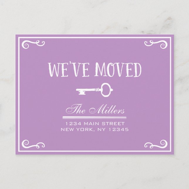 Elegante Lilac Purple Key Moving Invitación (Anverso)