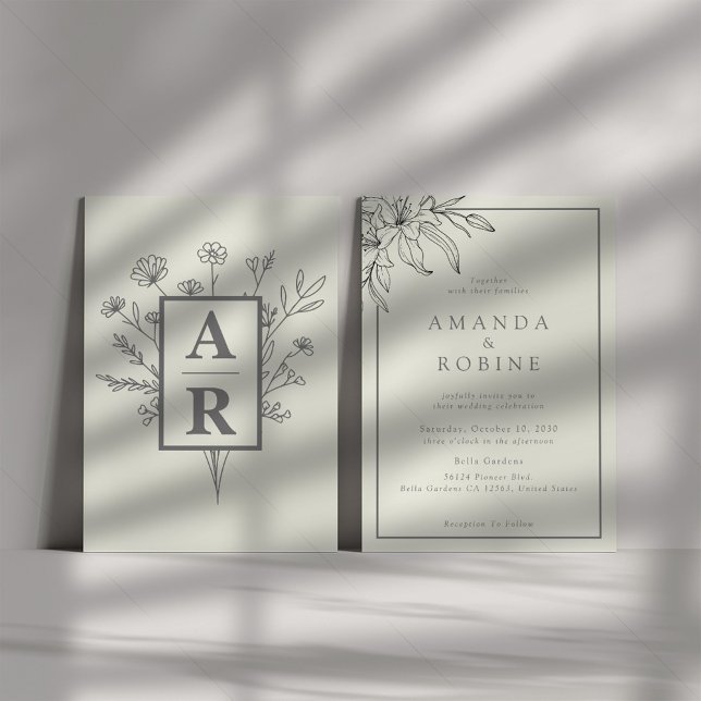 Elegante Lily Line Invitación a la boda de arte (Subido por el creador)