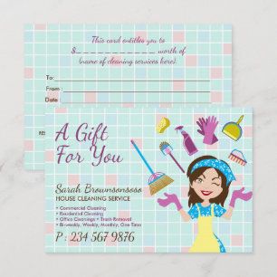 Elegante Limpieza Azul Rosa Cute Ama de Llave Jani