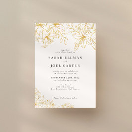Elegante línea floral de oro Invitación a la boda 