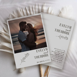 Elegante Línea Neutral Arte Flor Invitación a la f