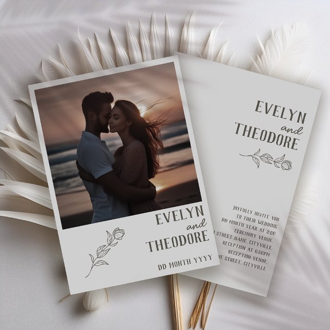 Elegante Línea Neutral Arte Flor Invitación a la f (Subido por el creador)