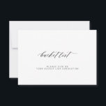 Elegante lista de cubo de boda minimalista<br><div class="desc">Guión simple de caligrafía en blanco y negro boda lista de consejos</div>