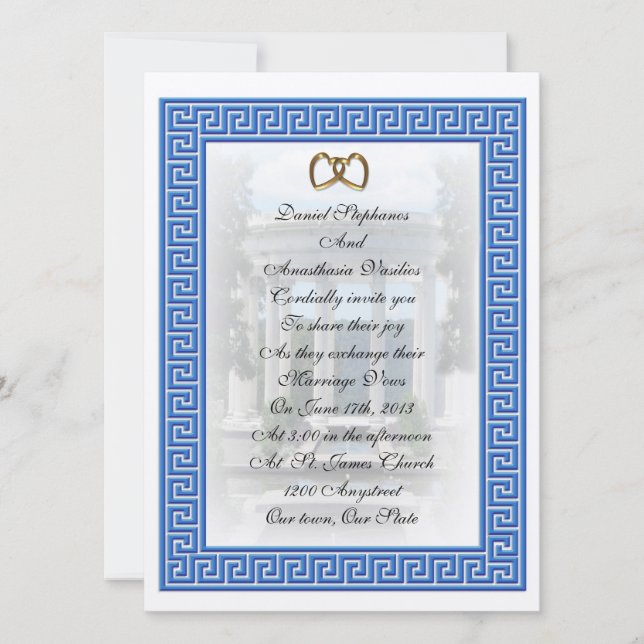 Elegante llave azul de la invitación a la boda gri (Anverso)
