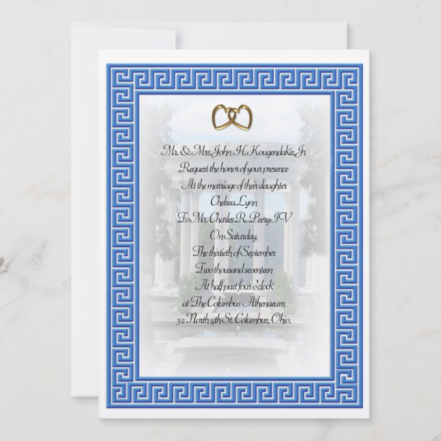 Elegante llave azul de la invitación a la boda gri (Anverso)