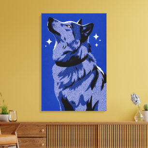 Elegante Lobo Ártico Arte Editorial Azul Monocromo