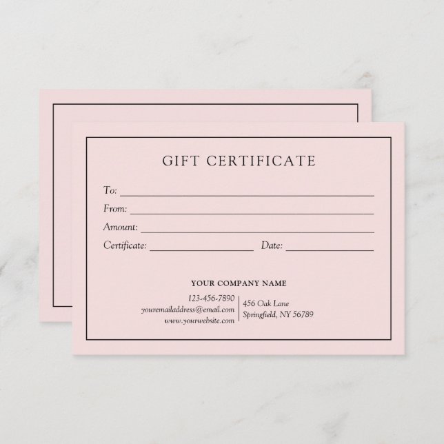 Elegante logotipo de certificado de regalo para em (Anverso / Reverso)