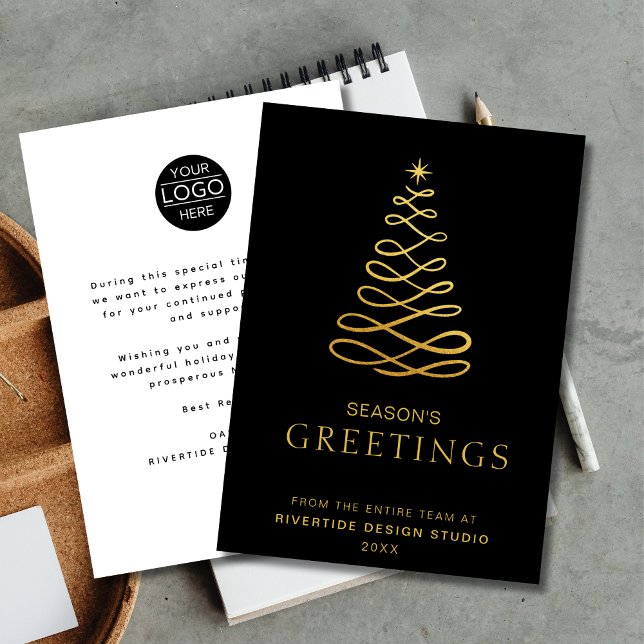 Elegante Logotipo de negocio del árbol de Navidad  (Elegant Christmas Tree Business Logo Corporate Holiday Card )