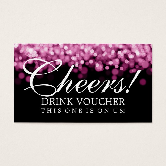 Elegante Luces rosadas de voucher para bebidas (Frente)