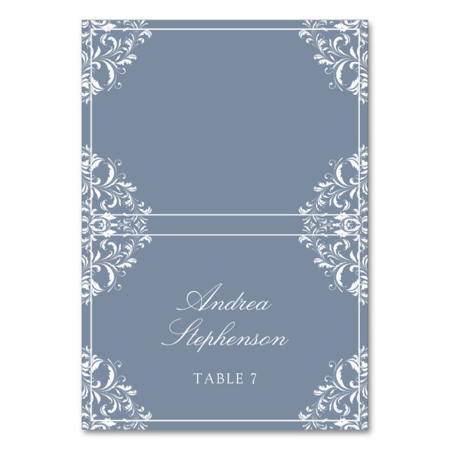 Elegante lugar de boda / Tarjetas de nombre (azul  (Anverso)