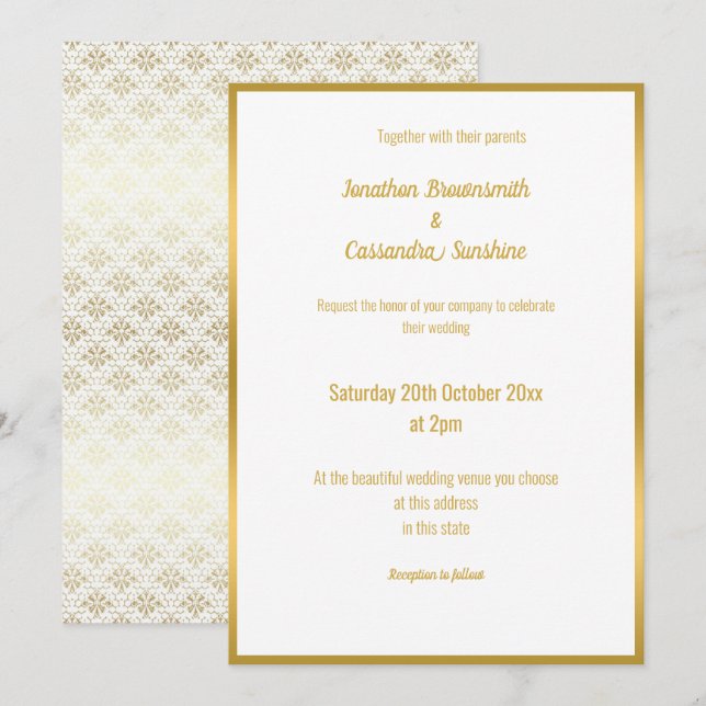 ELEGANTE LUXE ORO LACE 2 INVITACIÓN DE BODA (Anverso / Reverso)