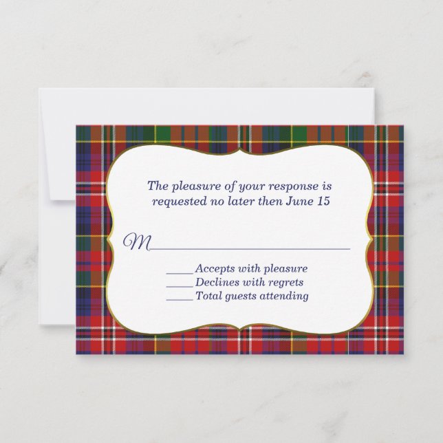 Elegante MacPherson Tartan Plaid RSVP Card (Anverso)
