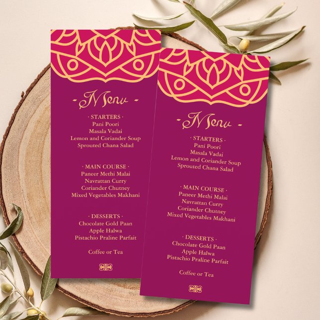 Elegante Magenta Gold Mandala Menú Boda indio (Elegant Magenta Gold Mandala Indian Wedding Menu
)