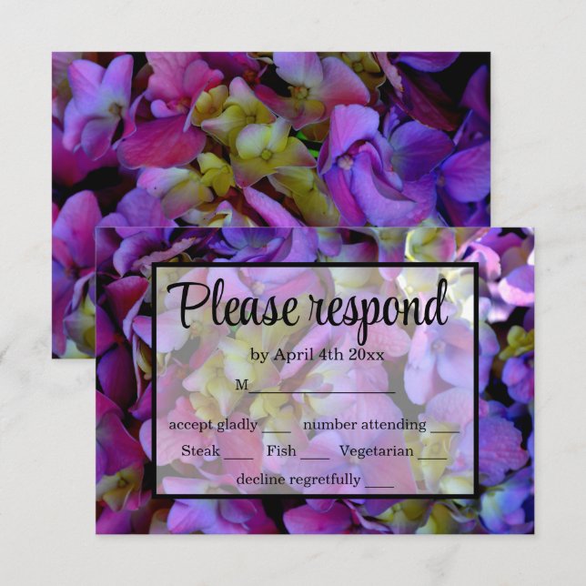 Elegante magenta magenta hidrangea floral RSVP (Anverso / Reverso)