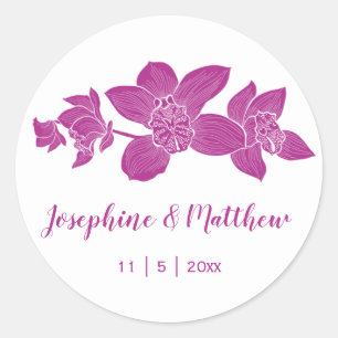 Elegante Magenta Orquídeas Pegatinas de Bodas Flor